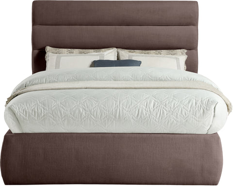 Amara Brown Linen Textured Fabric Upholstered Full Bed, 1 Piece (Style 3)