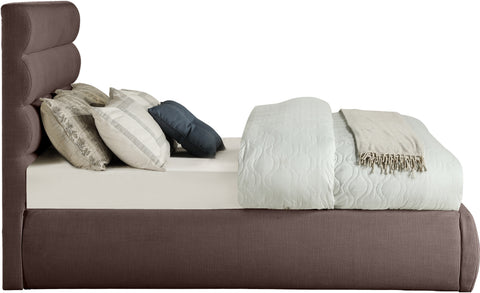Amara Brown Linen Textured Fabric Upholstered Full Bed, 1 Piece (Style 3)