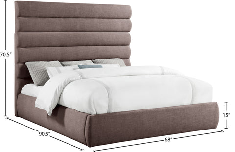 Amara Brown Linen Textured Fabric Upholstered King Bed, 1 Piece