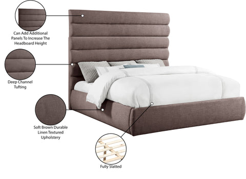 Amara Brown Linen Textured Fabric Upholstered King Bed, 1 Piece