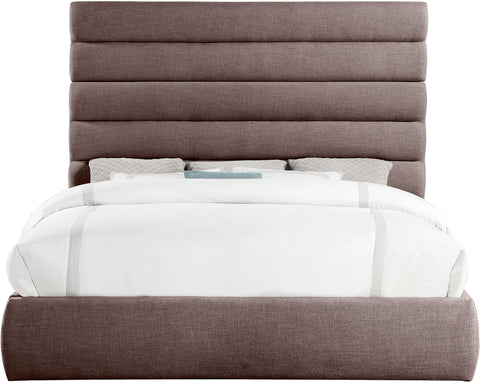 Amara Brown Linen Textured Fabric Upholstered King Bed, 1 Piece