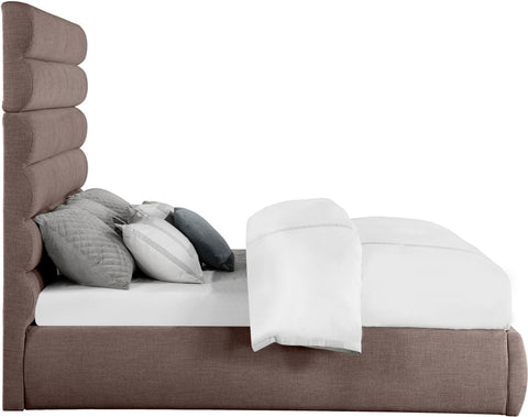Amara Brown Linen Textured Fabric Upholstered King Bed, 1 Piece