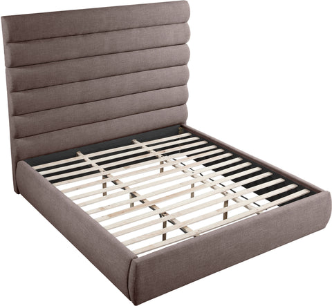 Amara Brown Linen Textured Fabric Upholstered King Bed, 1 Piece