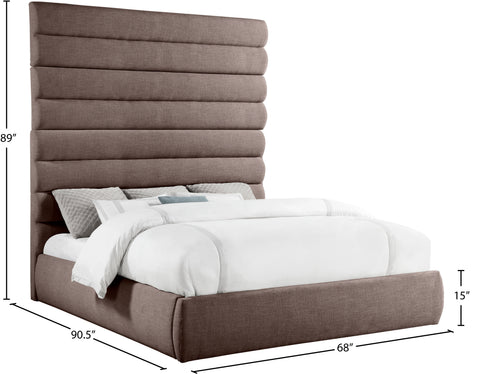Amara Brown Linen Textured Fabric Upholstered King Bed, 1 Piece (Style 2)