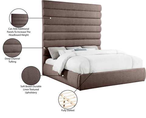 Amara Brown Linen Textured Fabric Upholstered King Bed, 1 Piece (Style 2)