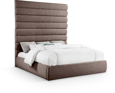 Amara Brown Linen Textured Fabric Upholstered King Bed, 1 Piece (Style 2)