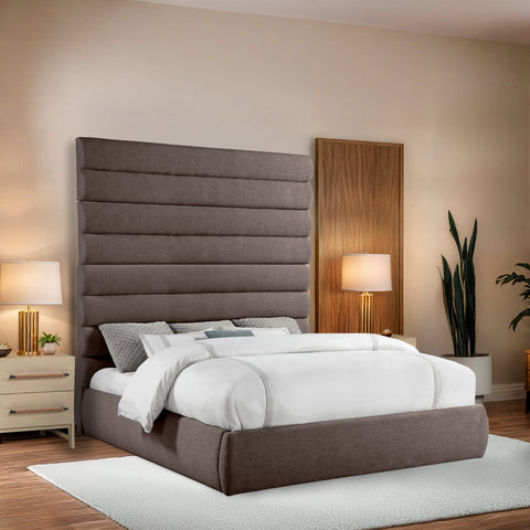 Amara Brown Linen Textured Fabric Upholstered King Bed, 1 Piece (Style 2)