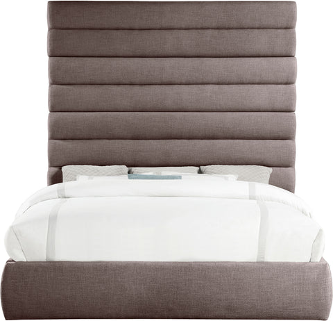 Amara Brown Linen Textured Fabric Upholstered King Bed, 1 Piece (Style 2)