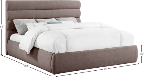 Amara Brown Linen Textured Fabric Upholstered King Bed, 1 Piece (Style 3)