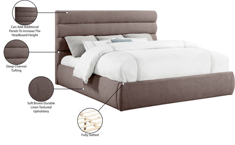 Amara Brown Linen Textured Fabric Upholstered King Bed, 1 Piece (Style 3)