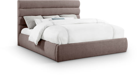Amara Brown Linen Textured Fabric Upholstered King Bed, 1 Piece (Style 3)
