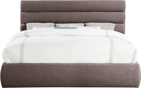 Amara Brown Linen Textured Fabric Upholstered King Bed, 1 Piece (Style 3)