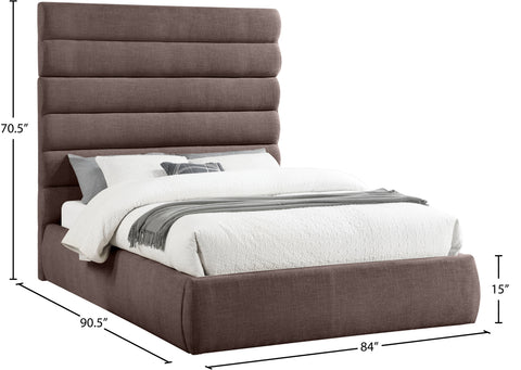 Amara Brown Linen Textured Fabric Upholstered Queen Bed, 1 Piece