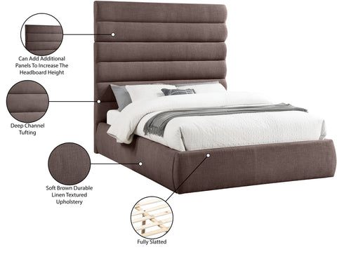 Amara Brown Linen Textured Fabric Upholstered Queen Bed, 1 Piece