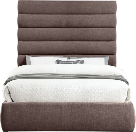 Amara Brown Linen Textured Fabric Upholstered Queen Bed, 1 Piece