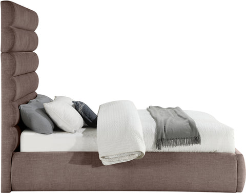 Amara Brown Linen Textured Fabric Upholstered Queen Bed, 1 Piece