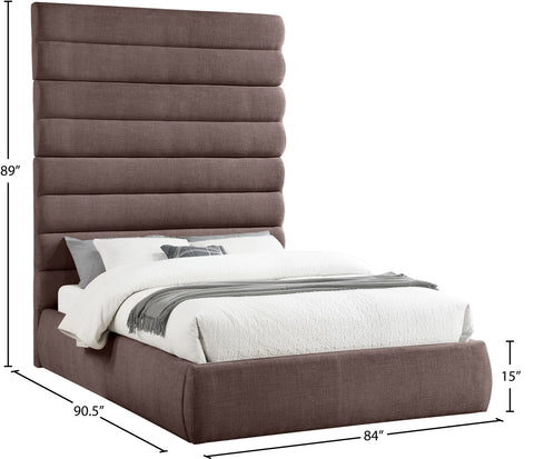 Amara Brown Linen Textured Fabric Upholstered Queen Bed, 1 Piece (Style 2)