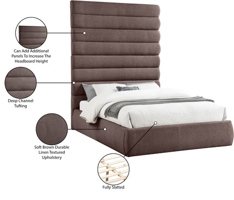 Amara Brown Linen Textured Fabric Upholstered Queen Bed, 1 Piece (Style 2)