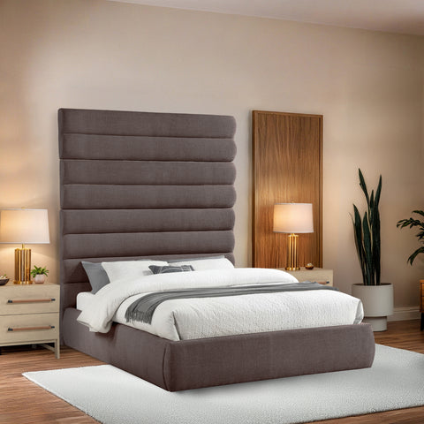 Amara Brown Linen Textured Fabric Upholstered Queen Bed, 1 Piece (Style 2)