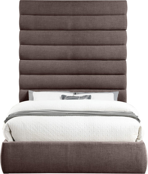 Amara Brown Linen Textured Fabric Upholstered Queen Bed, 1 Piece (Style 2)