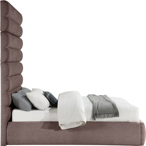 Amara Brown Linen Textured Fabric Upholstered Queen Bed, 1 Piece (Style 2)