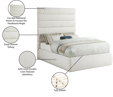 Amara Cream Linen Textured Fabric Upholstered Full Bed, 1 Piece
