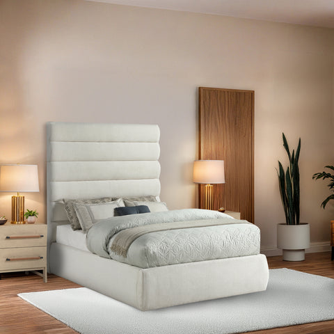 Amara Cream Linen Textured Fabric Upholstered Full Bed, 1 Piece