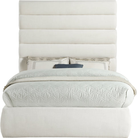 Amara Cream Linen Textured Fabric Upholstered Full Bed, 1 Piece
