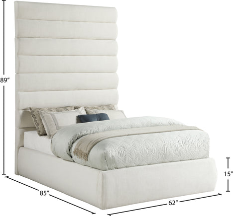 Amara Cream Linen Textured Fabric Upholstered Full Bed, 1 Piece (Style 2)
