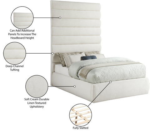 Amara Cream Linen Textured Fabric Upholstered Full Bed, 1 Piece (Style 2)