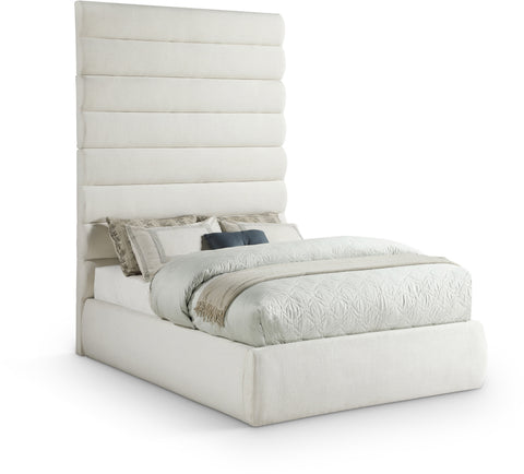 Amara Cream Linen Textured Fabric Upholstered Full Bed, 1 Piece (Style 2)