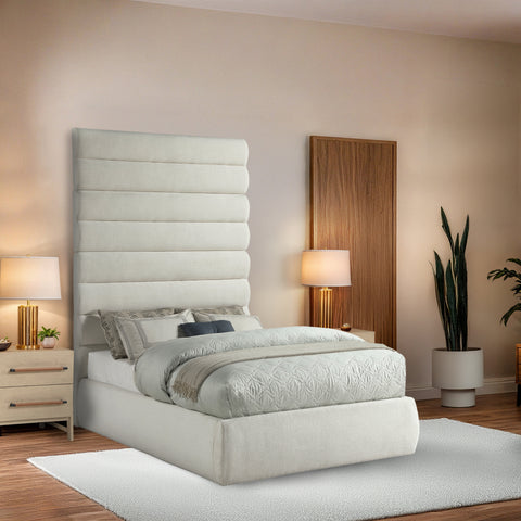 Amara Cream Linen Textured Fabric Upholstered Full Bed, 1 Piece (Style 2)
