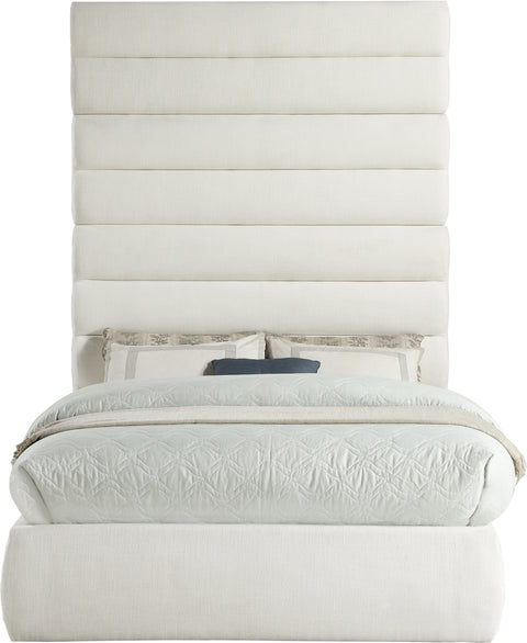 Amara Cream Linen Textured Fabric Upholstered Full Bed, 1 Piece (Style 2)