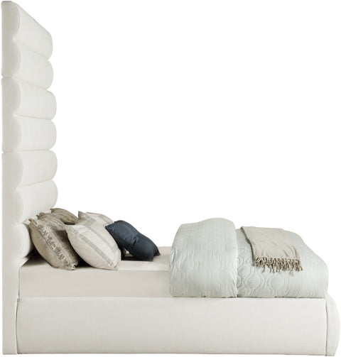 Amara Cream Linen Textured Fabric Upholstered Full Bed, 1 Piece (Style 2)