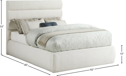 Amara Cream Linen Textured Fabric Upholstered Full Bed, 1 Piece (Style 3)