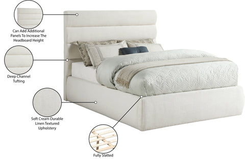 Amara Cream Linen Textured Fabric Upholstered Full Bed, 1 Piece (Style 3)
