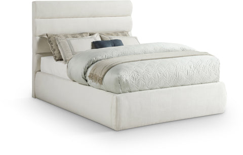 Amara Cream Linen Textured Fabric Upholstered Full Bed, 1 Piece (Style 3)