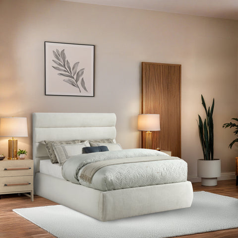 Amara Cream Linen Textured Fabric Upholstered Full Bed, 1 Piece (Style 3)