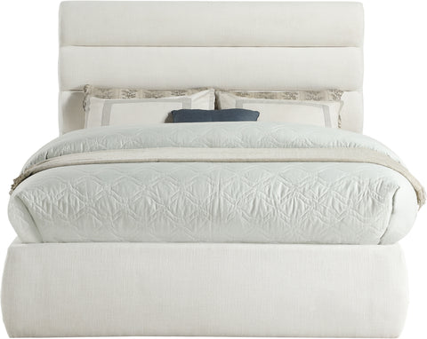 Amara Cream Linen Textured Fabric Upholstered Full Bed, 1 Piece (Style 3)