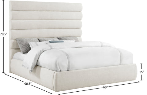 Amara Cream Linen Textured Fabric Upholstered King Bed, 1 Piece
