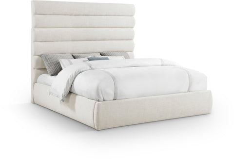 Amara Cream Linen Textured Fabric Upholstered King Bed, 1 Piece
