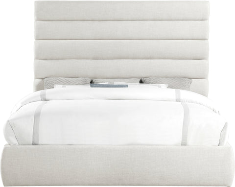 Amara Cream Linen Textured Fabric Upholstered King Bed, 1 Piece