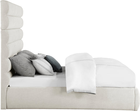 Amara Cream Linen Textured Fabric Upholstered King Bed, 1 Piece