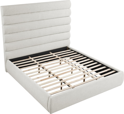 Amara Cream Linen Textured Fabric Upholstered King Bed, 1 Piece