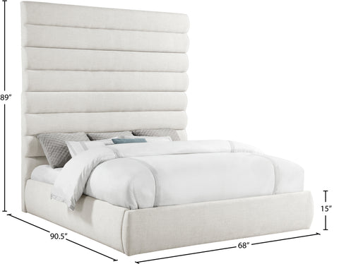 Amara Cream Linen Textured Fabric Upholstered King Bed, 1 Piece (Style 2)