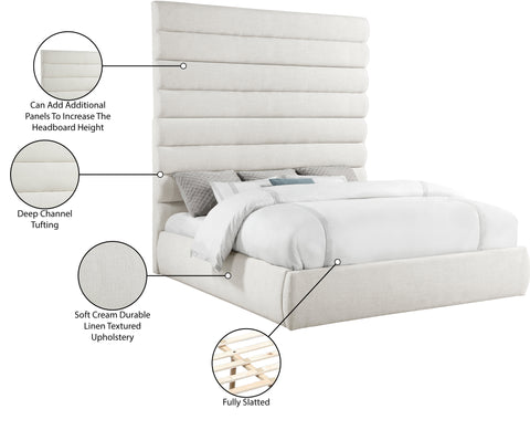 Amara Cream Linen Textured Fabric Upholstered King Bed, 1 Piece (Style 2)