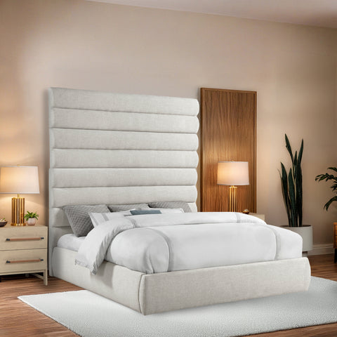 Amara Cream Linen Textured Fabric Upholstered King Bed, 1 Piece (Style 2)