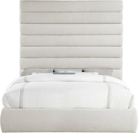 Amara Cream Linen Textured Fabric Upholstered King Bed, 1 Piece (Style 2)