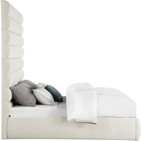 Amara Cream Linen Textured Fabric Upholstered King Bed, 1 Piece (Style 2)