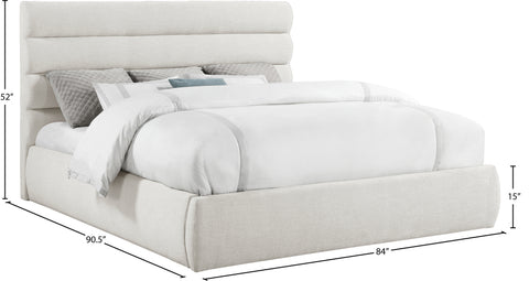 Amara Cream Linen Textured Fabric Upholstered King Bed, 1 Piece (Style 3)